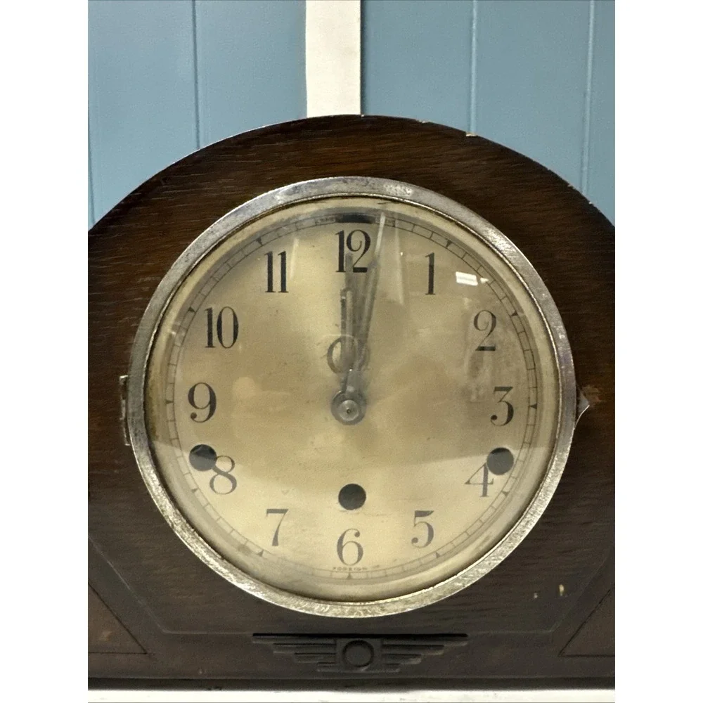 Vintage Art Deco Oak Cased Westminster Chime‎ Mantel Clock Solid Heavy *READ